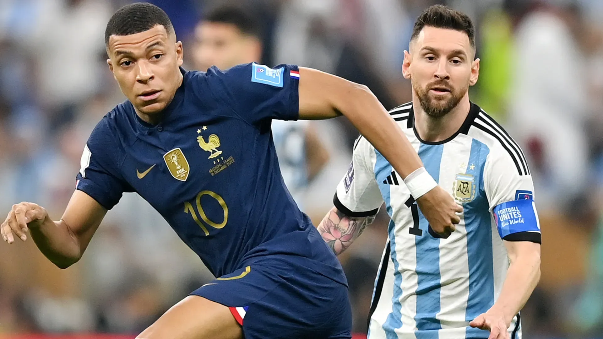 France's Kylian Mbappe and Argentina's Lionel Messi