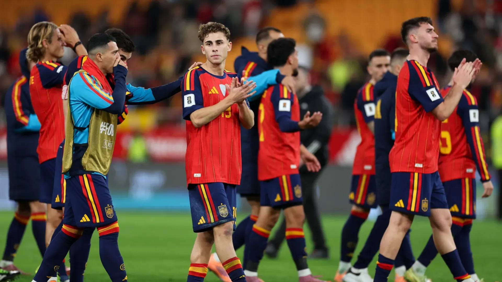 Fermin Lopez of Spain acknowledges the fan after the FIFA World Cup 2026 qualifier vs. Turkey.