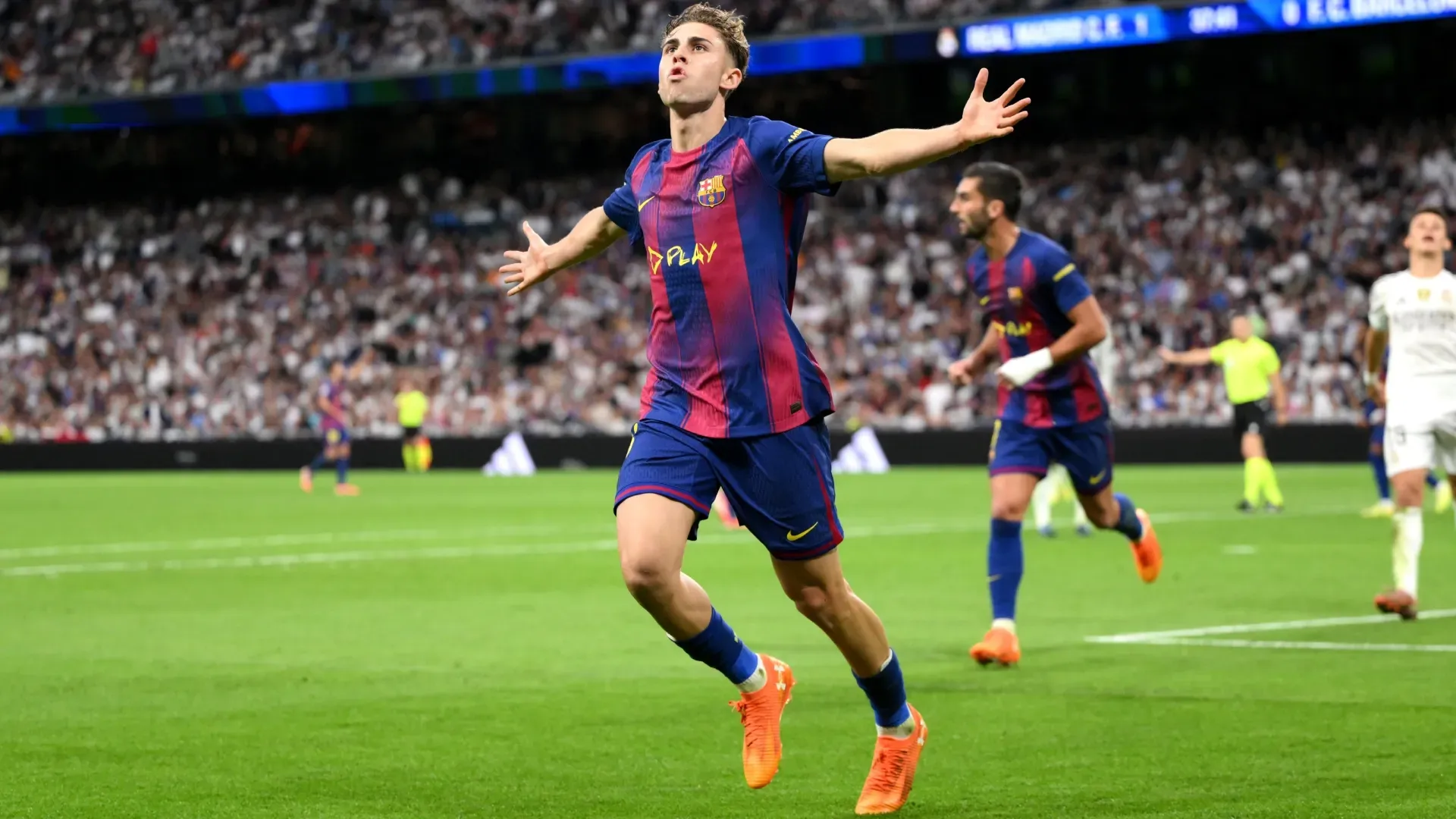 Barcelona star Fermin Lopez celebrating a goal