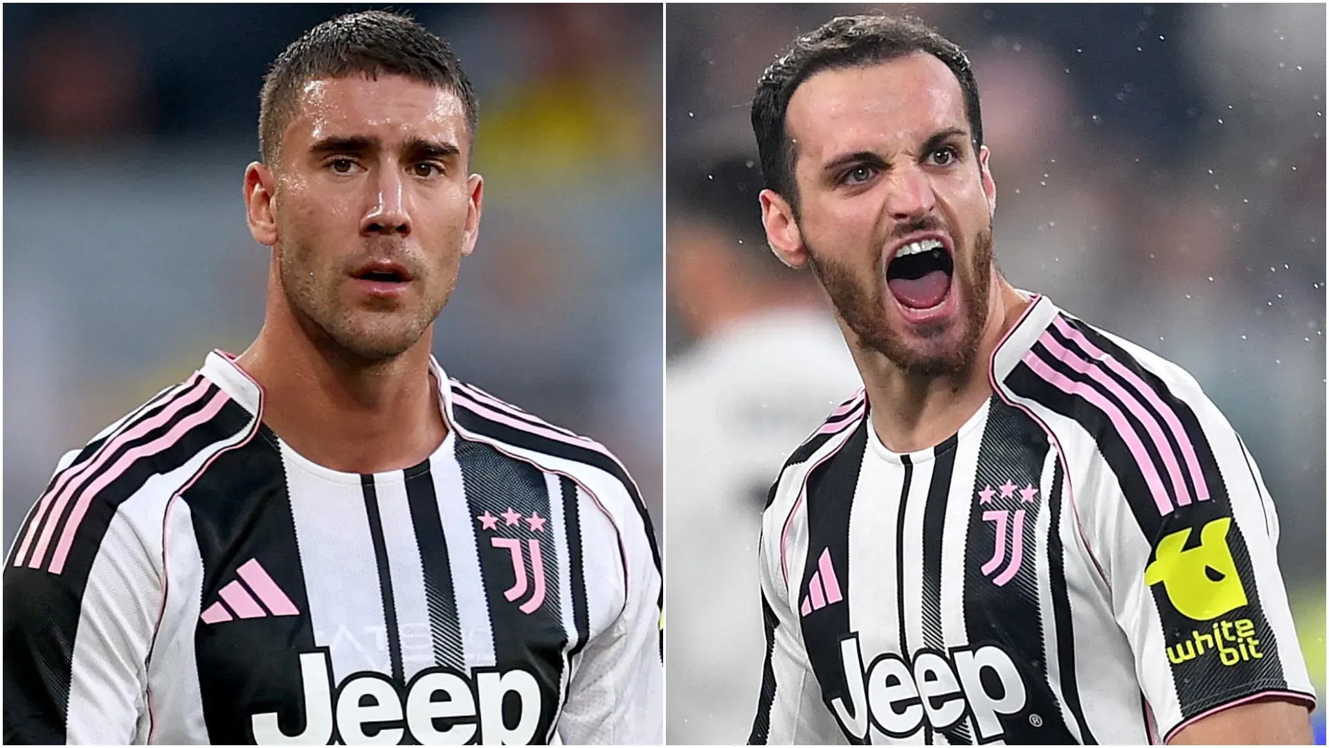 Juventus' Dusan Vlahovic and Federico Gatti