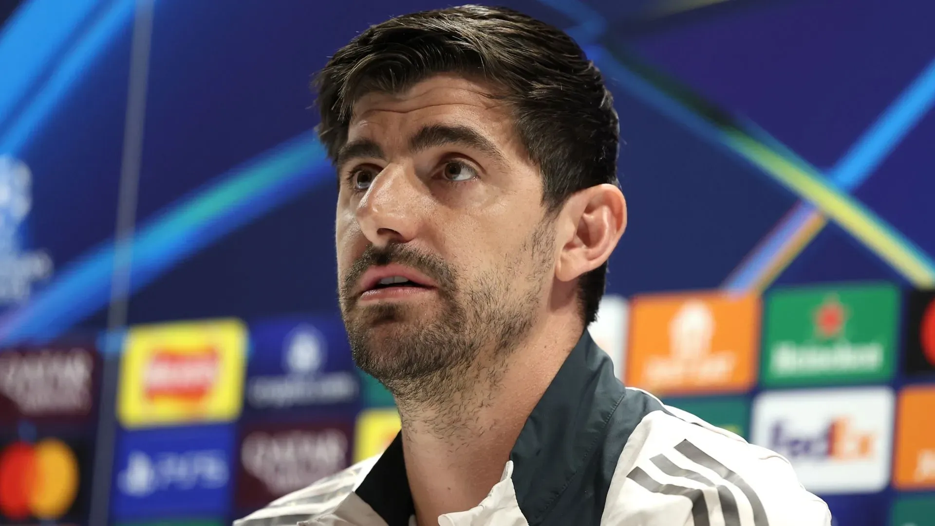Courtois durante entrevista coletiva. Foto: Alex Davidson/Getty Images