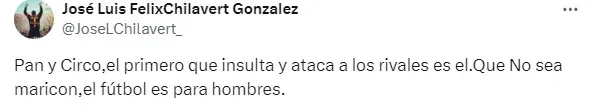 El tuit de José Chilavert contra Vinícius Júnior.