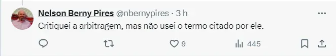 Resposta de Nelson Berny na rede social X
