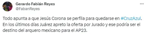 Corona se quedaría en Cruz Azul. (@FabanReyes)