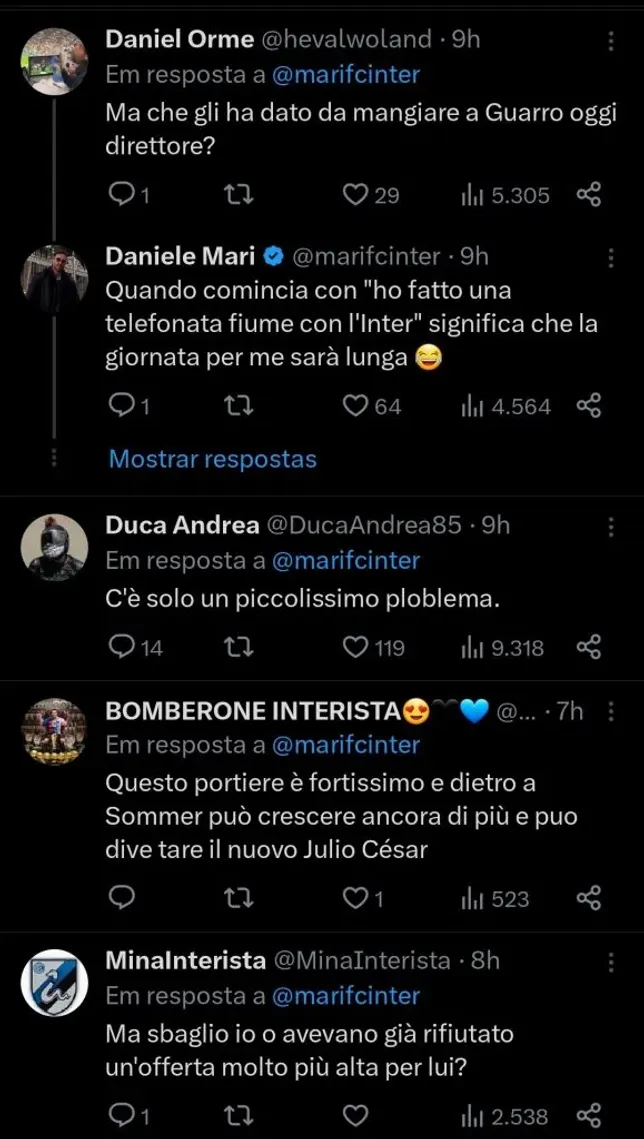 Italianos falam sobre chegada de Bento no Twitter