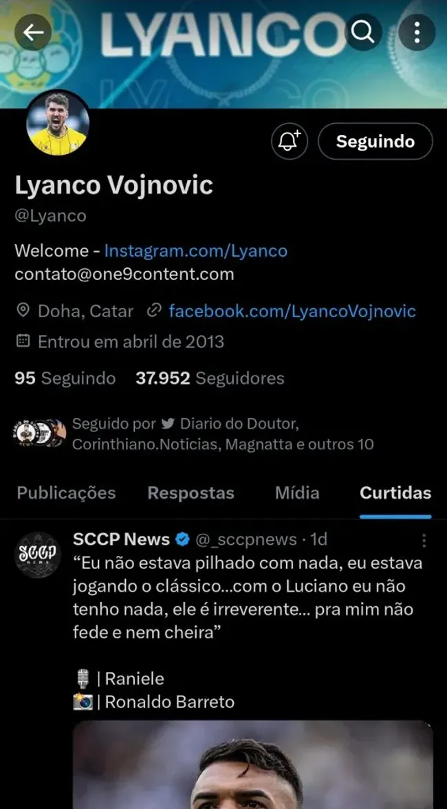 Últimas curtidas de Lyanco no Twitter