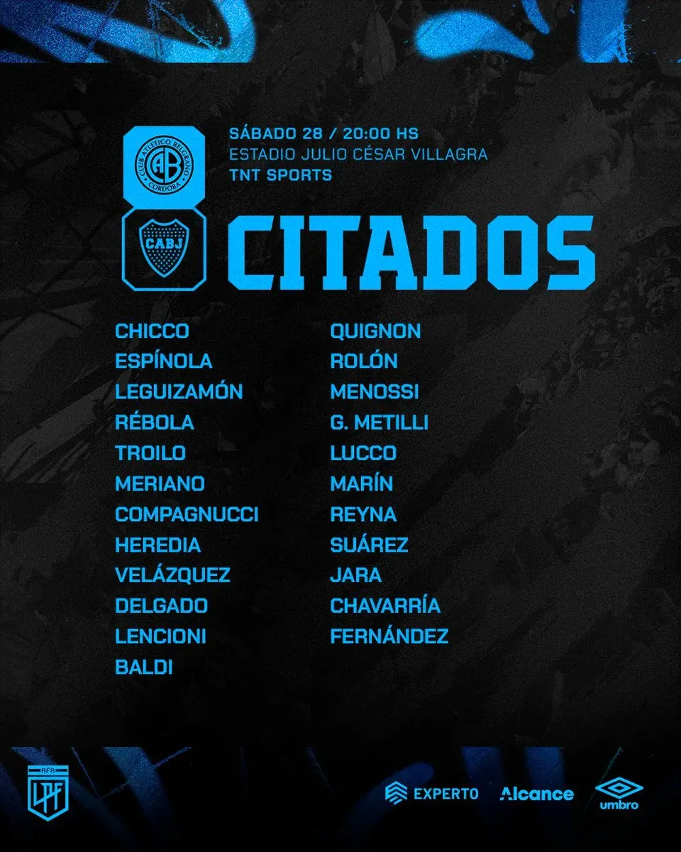 Los convocados de Belgrano para recibir a Boca.