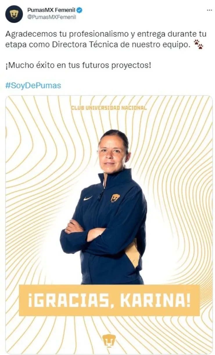 Así despidieron a Báez en Pumas Femenil (@PumasMXFemenil)