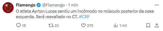 Foto: rede social X / Flamengo