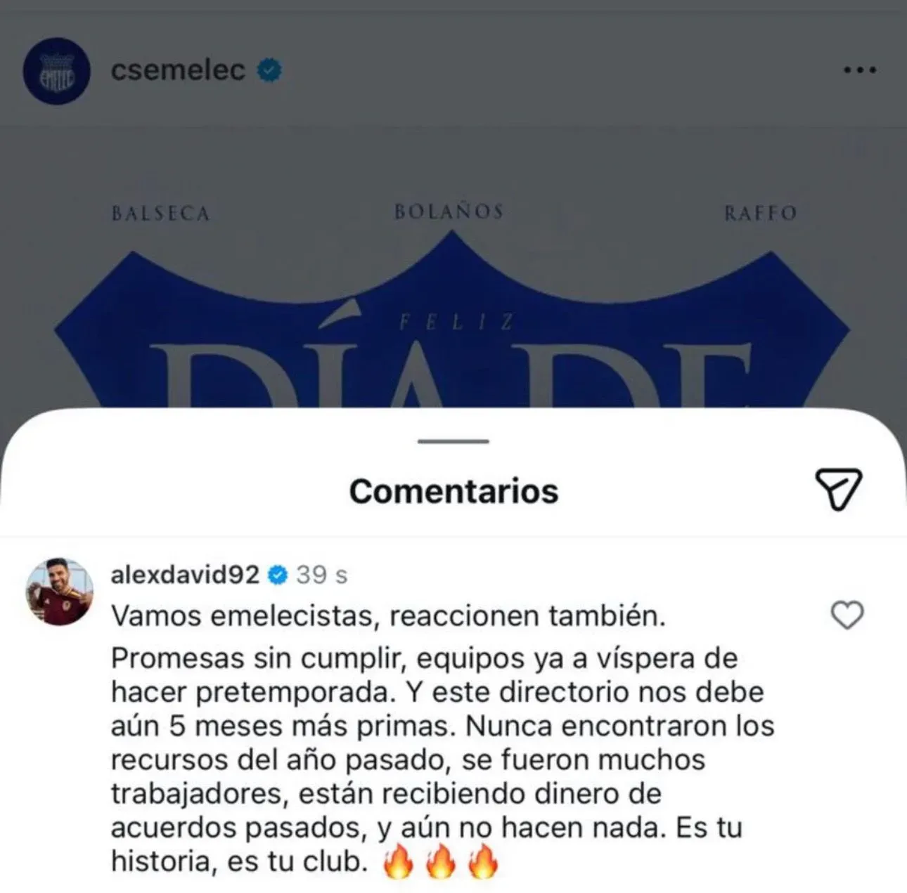 El cuestionamiento de González a Emelec por este mal momento. (Captura de pantalla)
