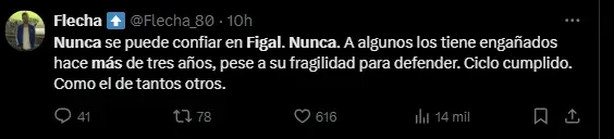 Las críticas de los hinchas a Advíncula y Figal.