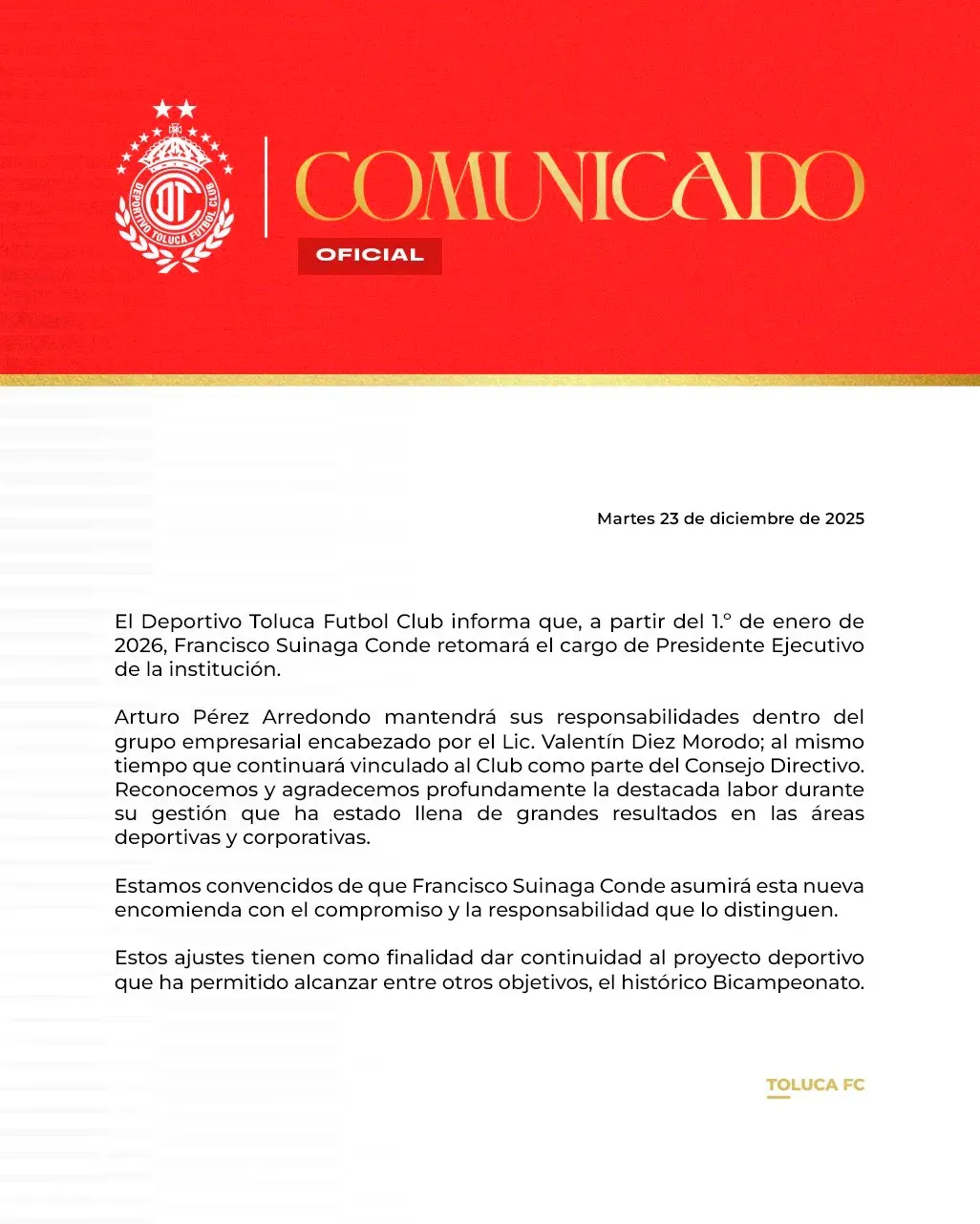 El comunicado de Toluca (@TolucaFC)