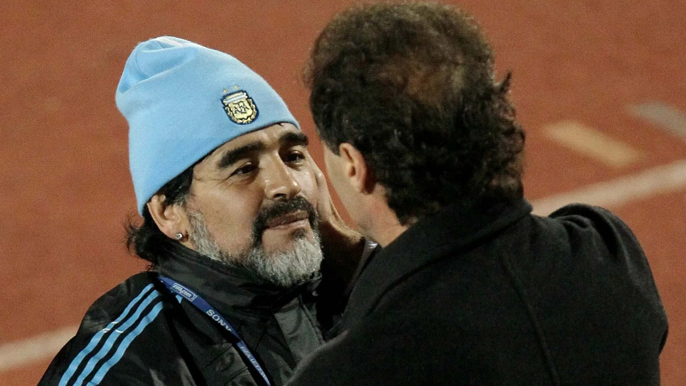 Diego Maradona y Oscar Ruggeri en Sudáfrica 2010. Getty Images.