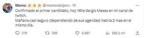 El tuit confirmando la entrevista.