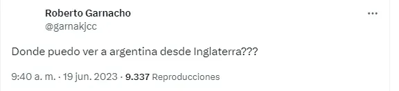 El tuit de Roberto Garnacho durante el Argentina vs. Indonesia. Twitter.