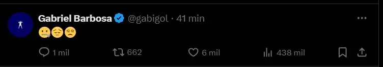Publicação de Gabigol. Foto: Reprodução/X oficial Gabriel Barbosa