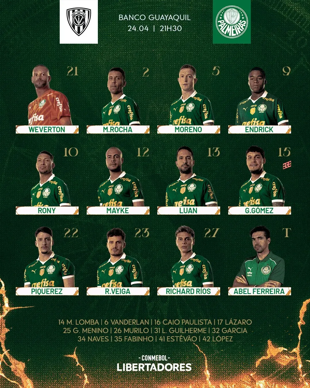 Escalação Palmeiras. Foto: rede social X / Palmeiras