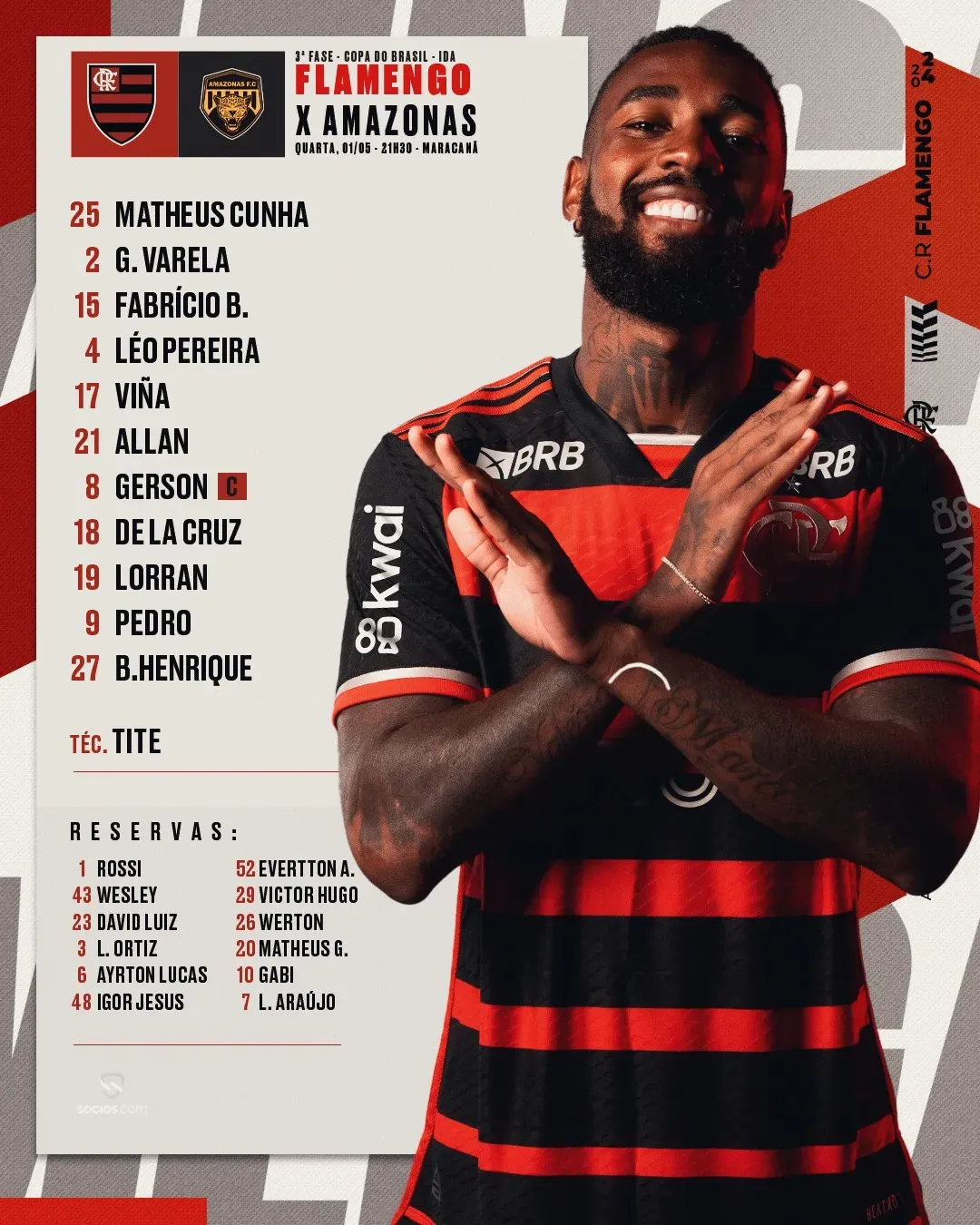 Escalação do Flamengo. Foto: rede social X