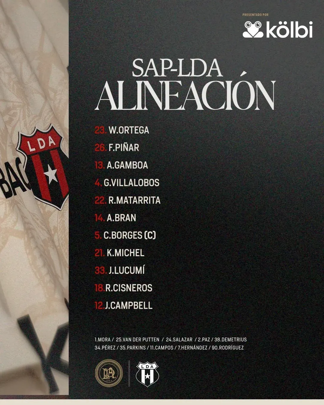 La alineación de Alajuelense contra Saprissa.