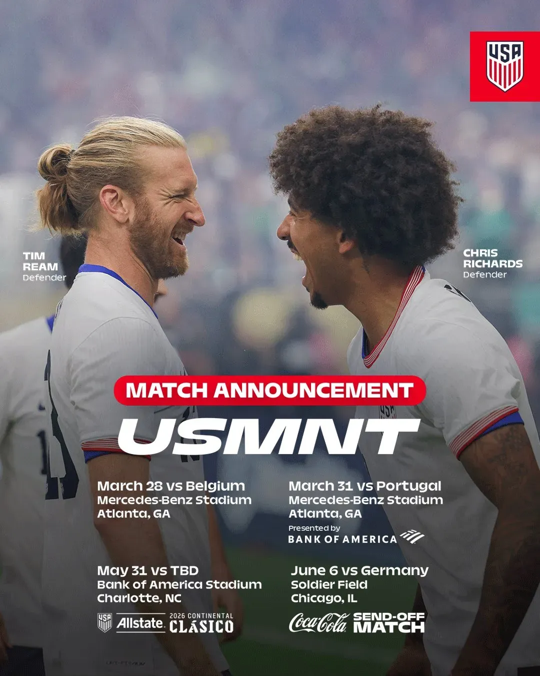 The USMNT confirms the friendlies ahead of the 2026 World Cup.