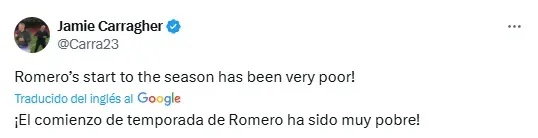 El posteo de Carragher sobre Cuti Romero.