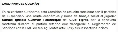 La Federación Mexicana de Fútbol anunció el castigo para Nahuel Guzmán