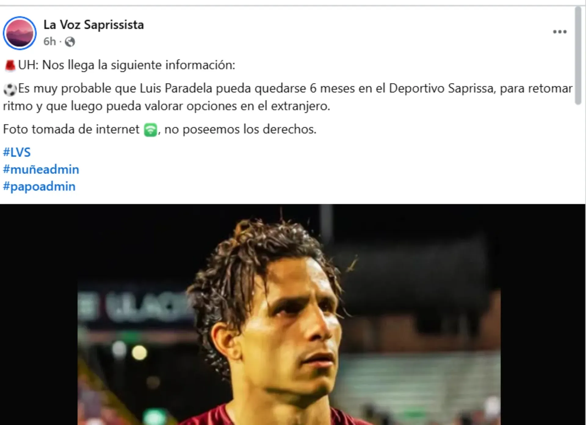 Luis Paradela regresaría seis meses a Saprissa. (Foto: Facebook)