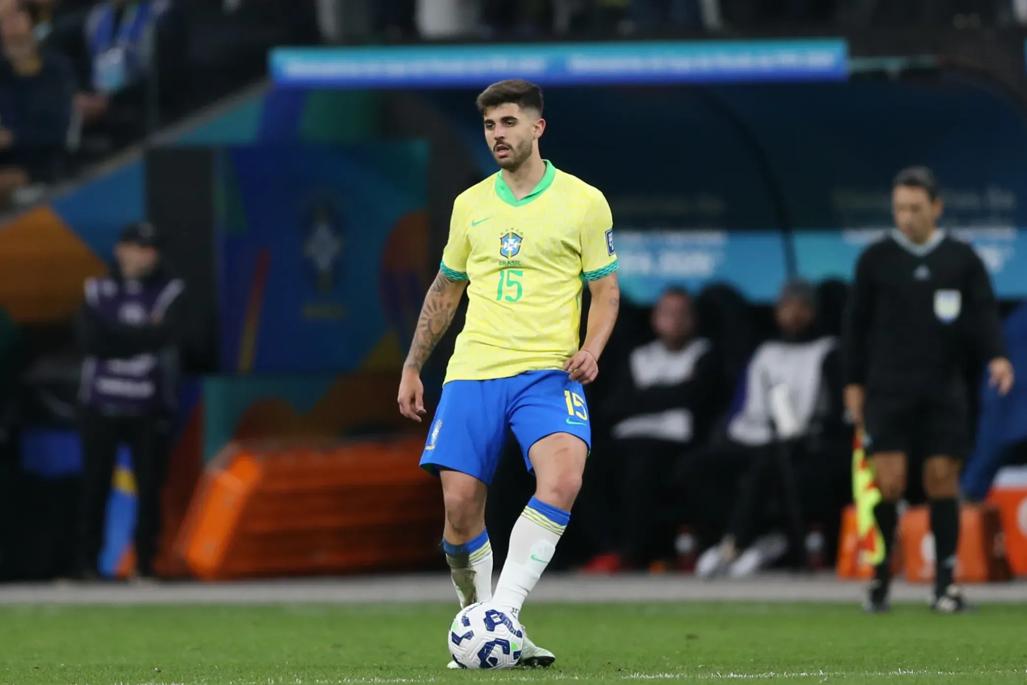 Lucas Beraldo jogador da Selecao Brasileira durante a partida entre Brasil e Paraguai na Neo Quimica Arena em Sao Paulo (SP), pelas Eliminatorias da Copa do Mundo 2026.