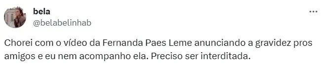 Internauta se emociona com gestação de Fernanda Paes Leme – Foto: Reprodução/Twitter.