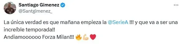 Santiago Giménez respondió a los rumores sobre su salida del Milan (X)