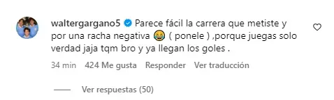 El comentario de Walter Gargano al posteo de Edinson Cavani.