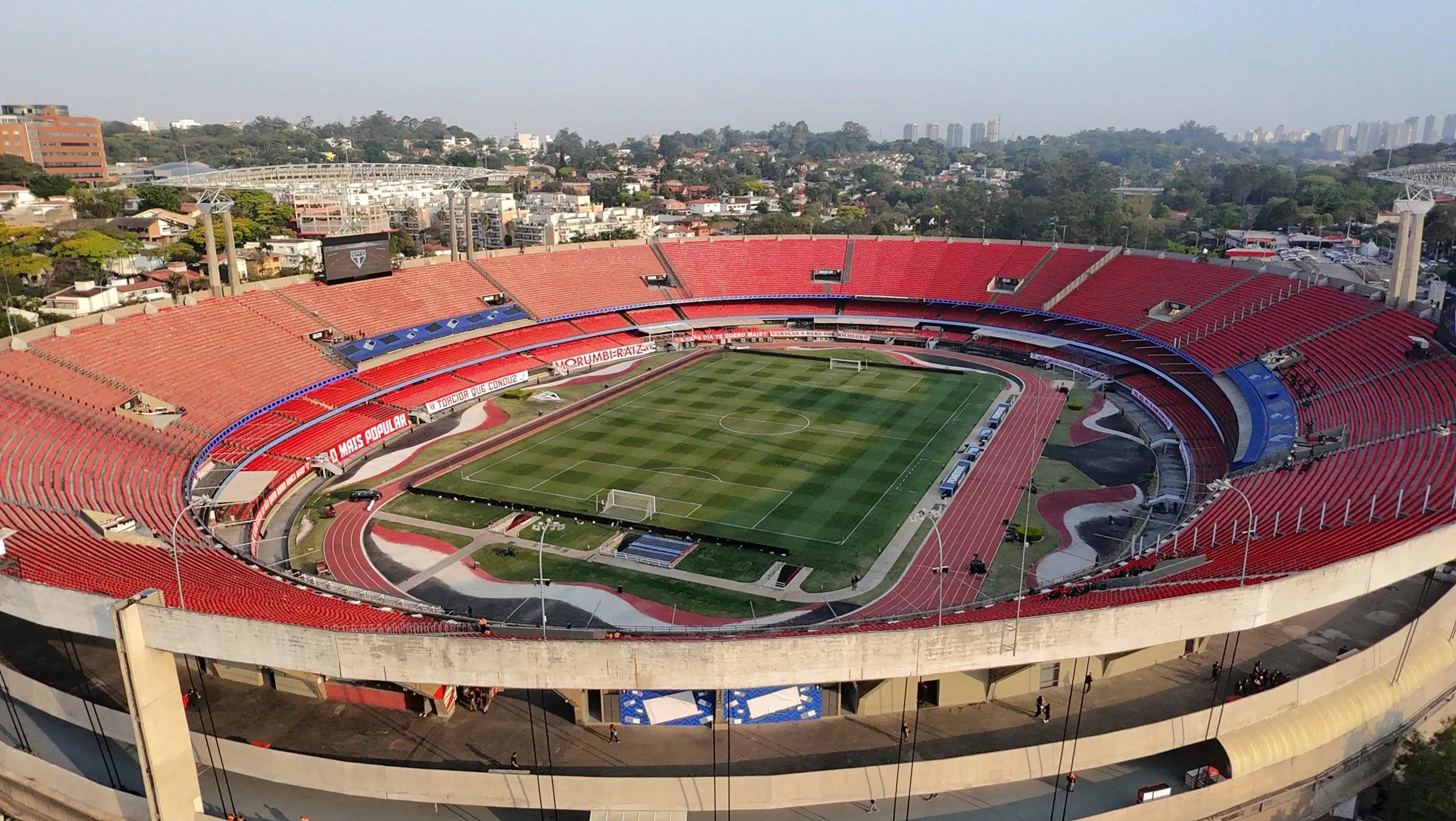 Vista aérea do estadio Morumbi para partida entre Sao Paulo e Botafogo pelo campeonato Copa Libertadores 2024. Foto: Marcello Zambrana/AGIF