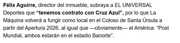 Confirman la fecha de regreso de Cruz Azul al Estadio Azteca. (diario El Universal)