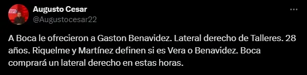 Boca tiene en la mira a Benavídez. (Captura)