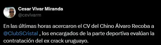Álvaro Recoba entra en la órbita de Sporting Cristal (Foto: X).