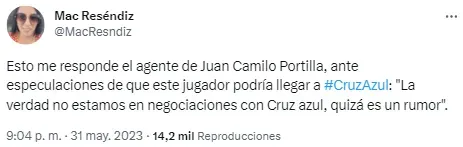 Agente de Portilla niega lo de Cruz Azul. (Twitter: @MacResndiz)