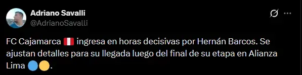 Hernán Barcos cerca de Cajamarca FC (Foto: X).