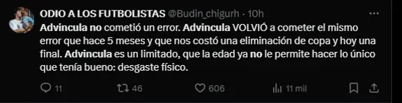 Las críticas de los hinchas a Advíncula y Figal.