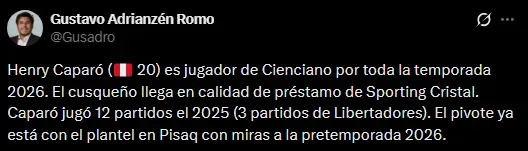 Henry Caparó a Cienciano (Foto: X).