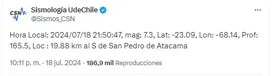 Intensidad del sismo. Foto: Sismología en X.