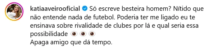 Comentário de Katia Aveira, irmã de Cristiano Ronaldo, no Instagram.