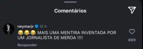 Comentário Neymar. Foto: Reprodução/Instagram oficial Neymar