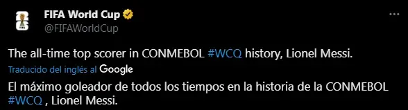 Mensaje de la FIFA para Messi (Foto: x / @FIFAWorldCup)