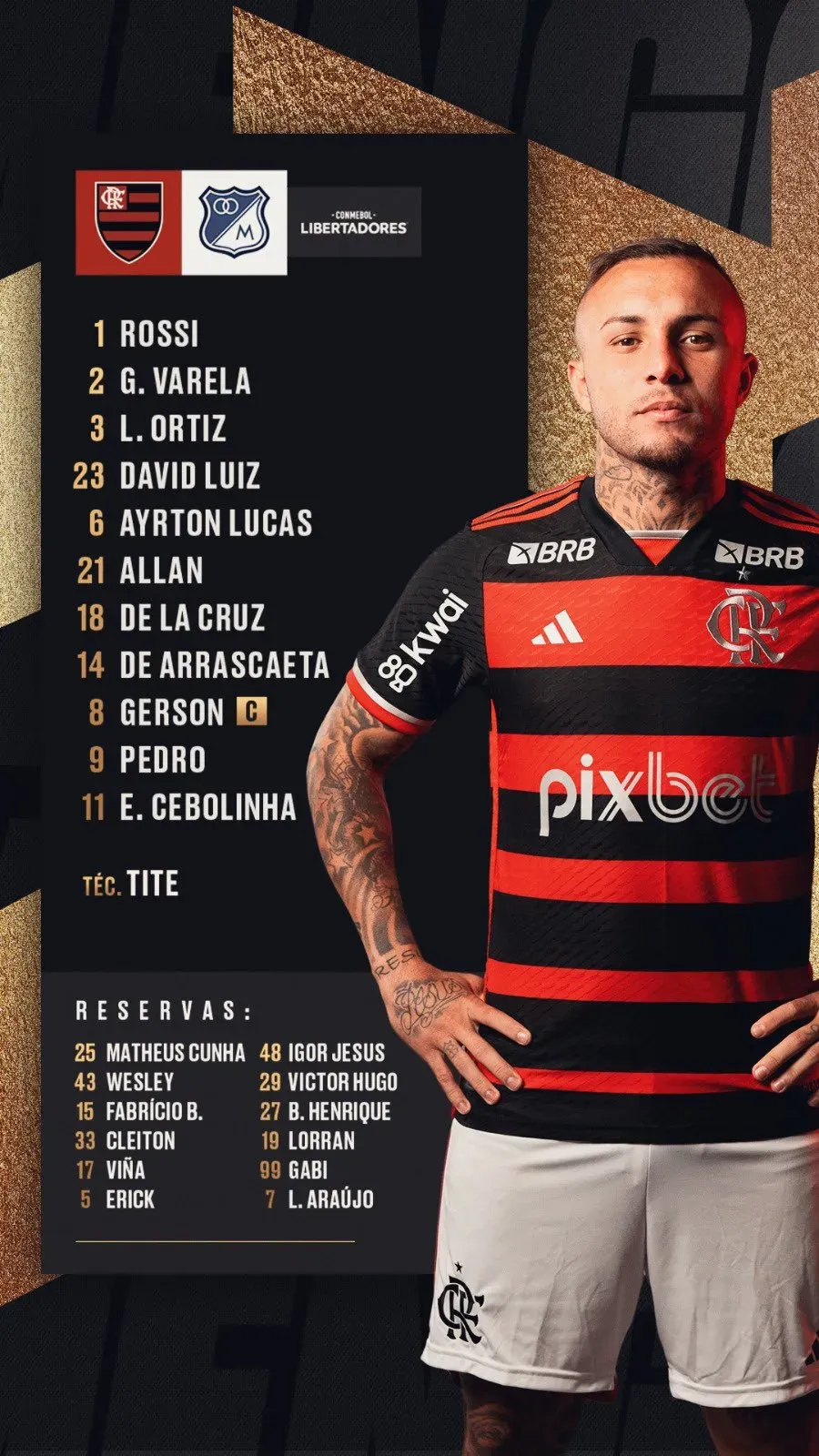 Escalação do Flamengo. Foto: rede social X