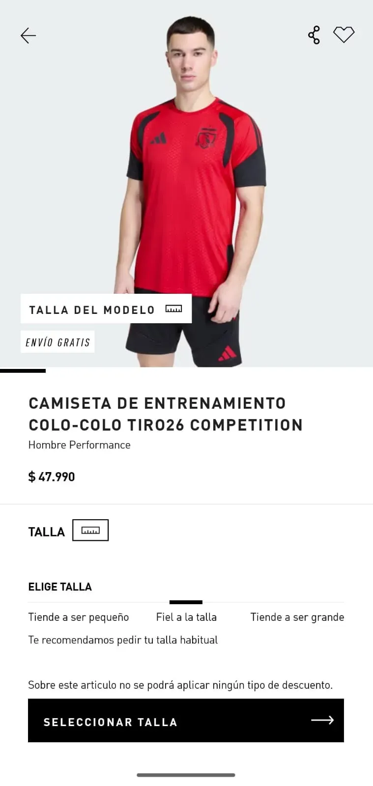 Camiseta de entrenamiento de Colo Colo 2026.