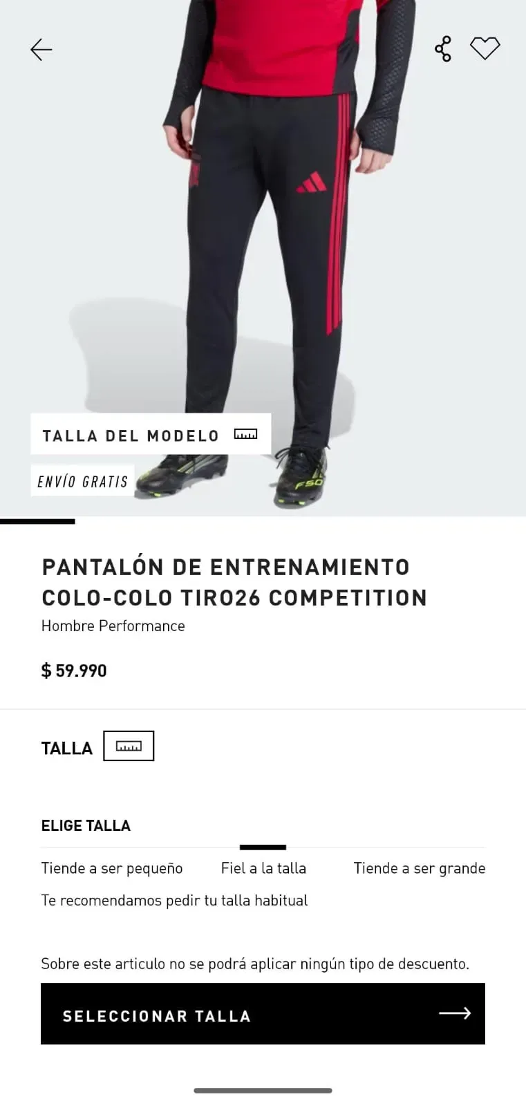 Pantalón de entrenamiento de Colo Colo 2026.