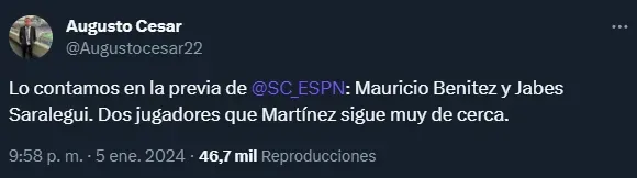 Benítez y Saralegui impresionaron a Martínez (Twitter @Augustocesar22).
