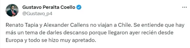 Gustavo Peralta hablando sobre la ausencia de Renato Tapia. | Créditos: Twitter Gustavo Peralta.