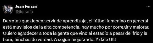 Jean Ferrari expresó su opinión tras la derrota de Universitario (Foto: X).