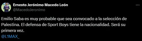Emilio Saba jugaría en Palestina (Foto: X).